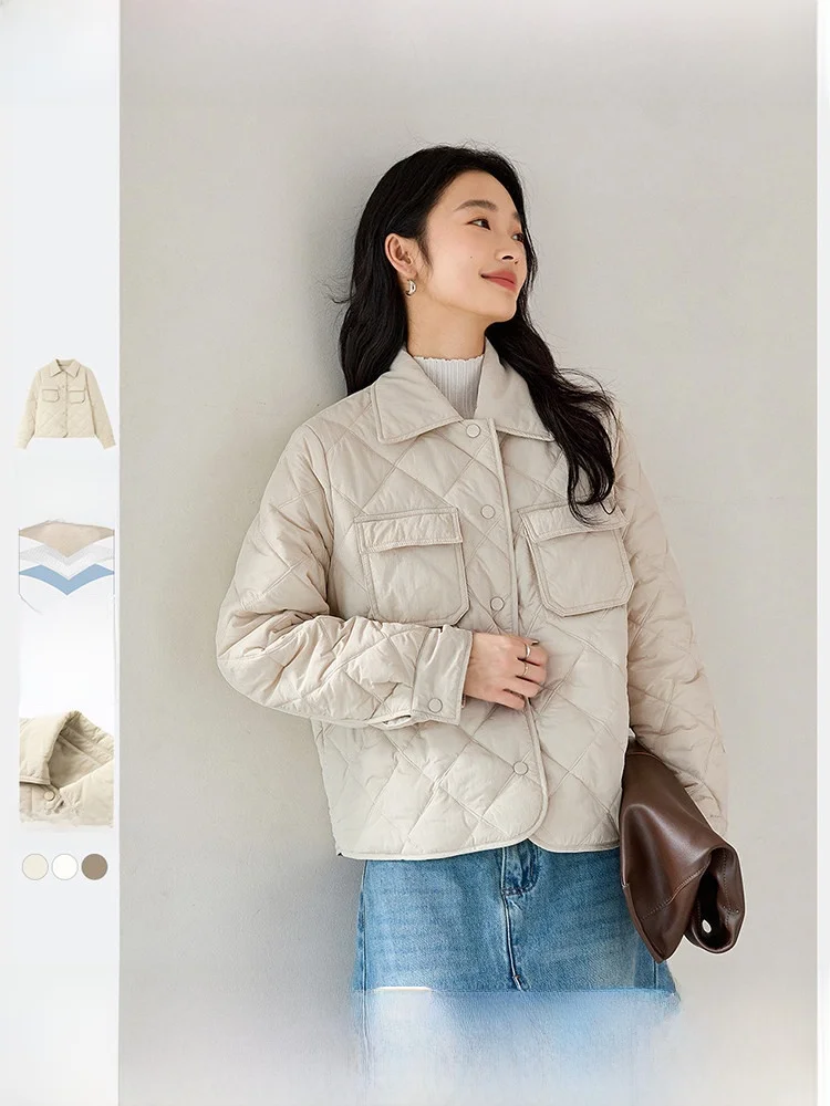 

Ladies' ort Cotton Jaet Quilted Diamond Pattern Loose Fit Winter Outerwear Sli Slimming Trendy Commute Friendly