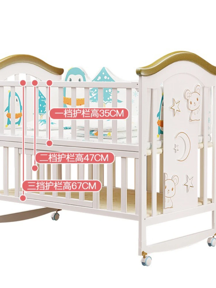 Baby crib European style solid wood extended splicing large bed multifunctional baby bb baby crib cradle newborn movable