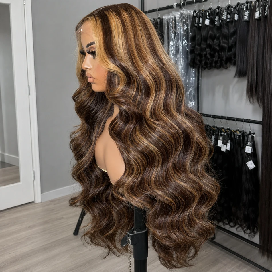 Highlight Blonde Body Wave 13x6 HD Transparent Lace Frontal Wigs Human Hair 13x4 HD Lace Front Human Hair Wigs For Black Women