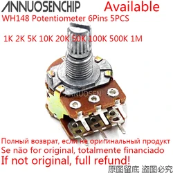 5pcs B1K B2K B5K B10K B20K B50K B100K B500K B1M 6Pins Shaft WH148 Potentiometer 1K 2K 5K 10K 20K 50K 100K 500K 1M