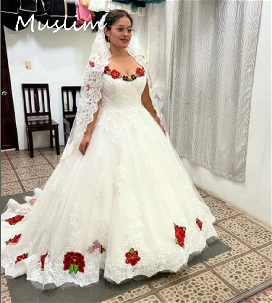 Mexican Emboridery Wedding Dress Plus Size Long Sleeve Lace Country Bridal Dress Elegant Celtic Gatsby Bride Gowns Customized