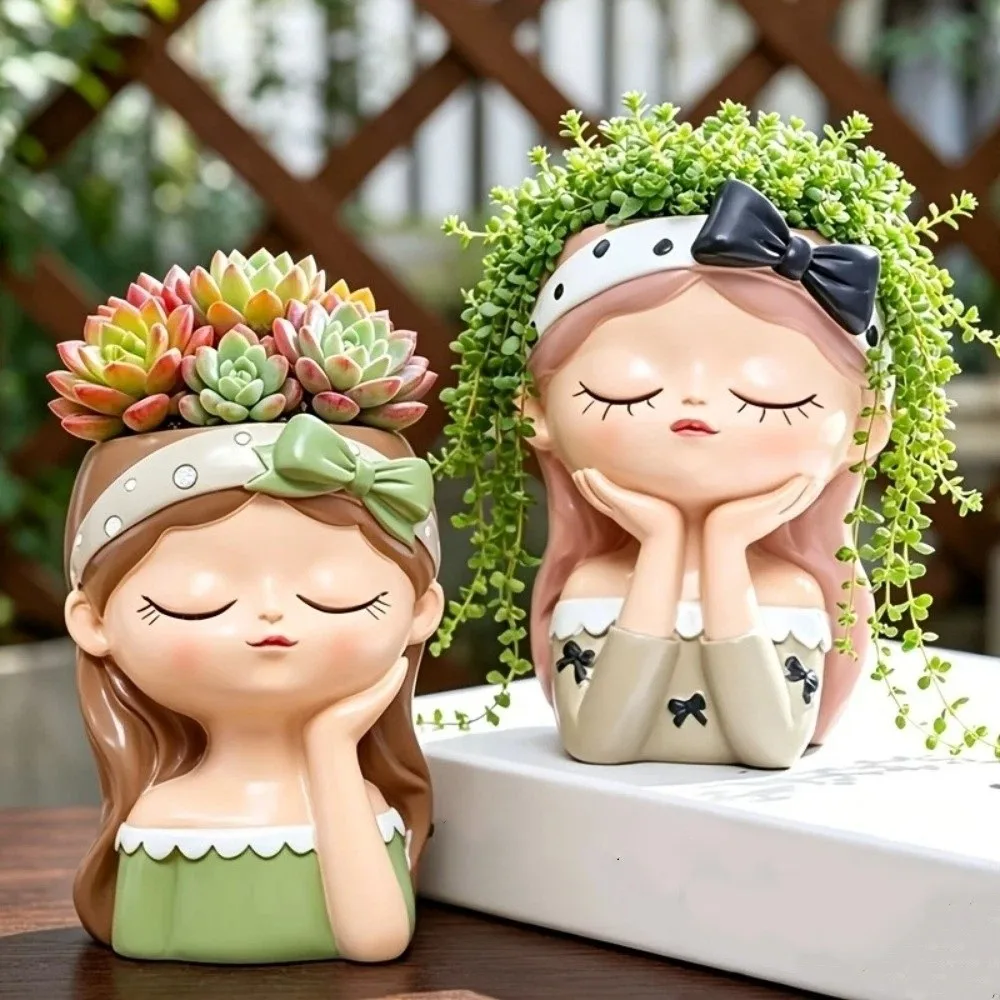 Cute Resin Girl Face Planter Pot Nordic Style Realistic Fairy Flowerpot Cartoon Succulent Planter Pot Kitchen