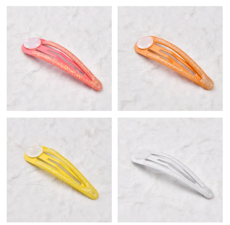 10pcs 5cm Glitter Metall Snap Haars pangen mit Pad für Haars chleife machen Tear Drop Haarnadeln Kinder DIY Kopf bedeckung Nickel frei bleifrei – Detail 10