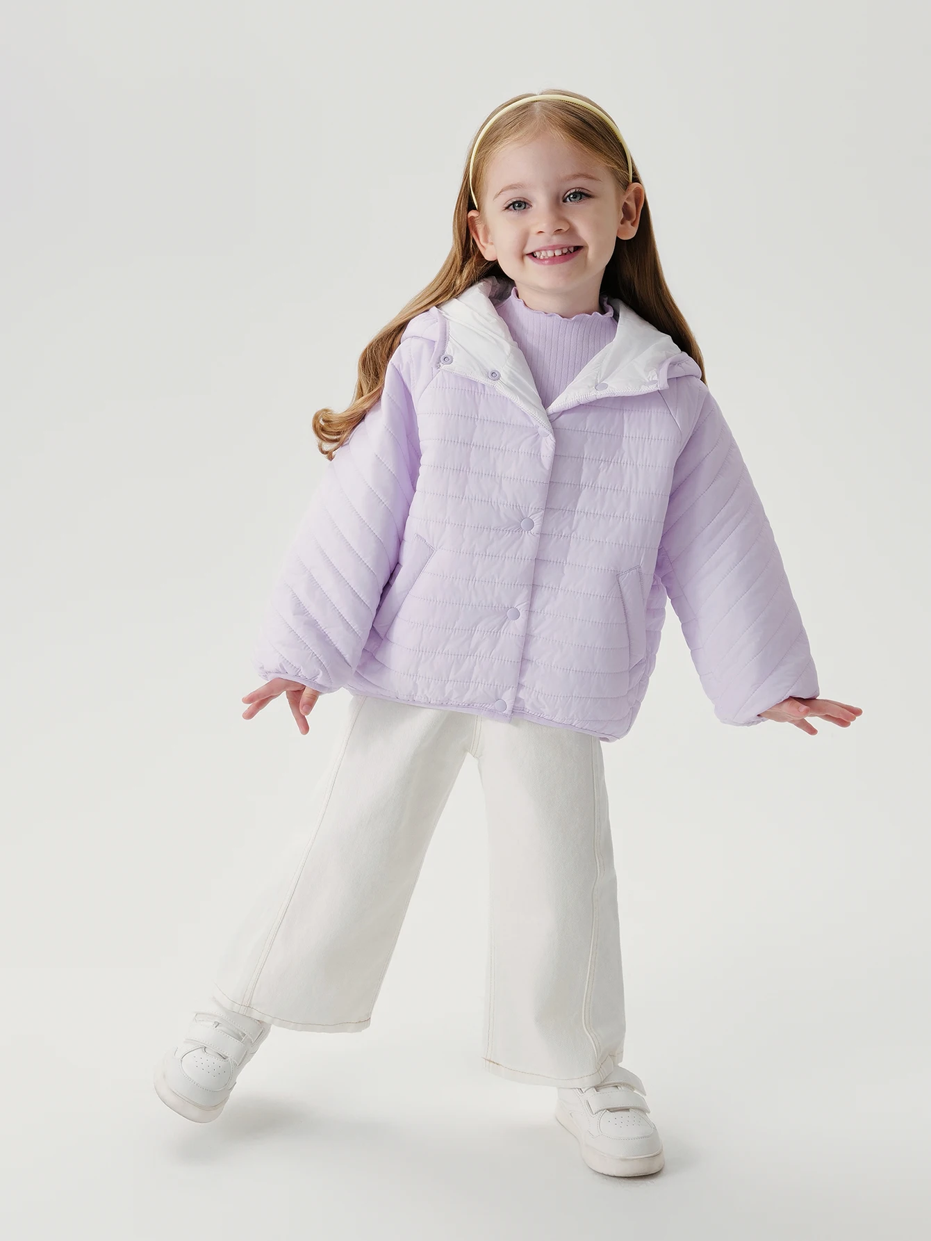 MARC & JANIE Girls Loose Hooded Quilted Jacket Long Sleeve Snap Button Coat Soft Outerwear 241639