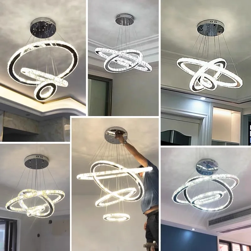 Modern K9 Crystal Rings Led Chandelier Lights Home Lighting Chrome Lustre Chandeliers Ceiling Pendant Fixtures For Living Room