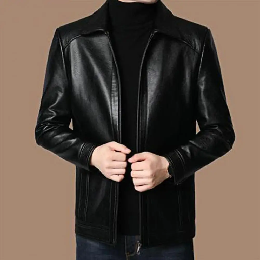 Warm Fall Men Jacket Stylish Protective Men's Faux Leather Motorcycle Jackets for Cool Autumn Winter Thick Warm Windproof