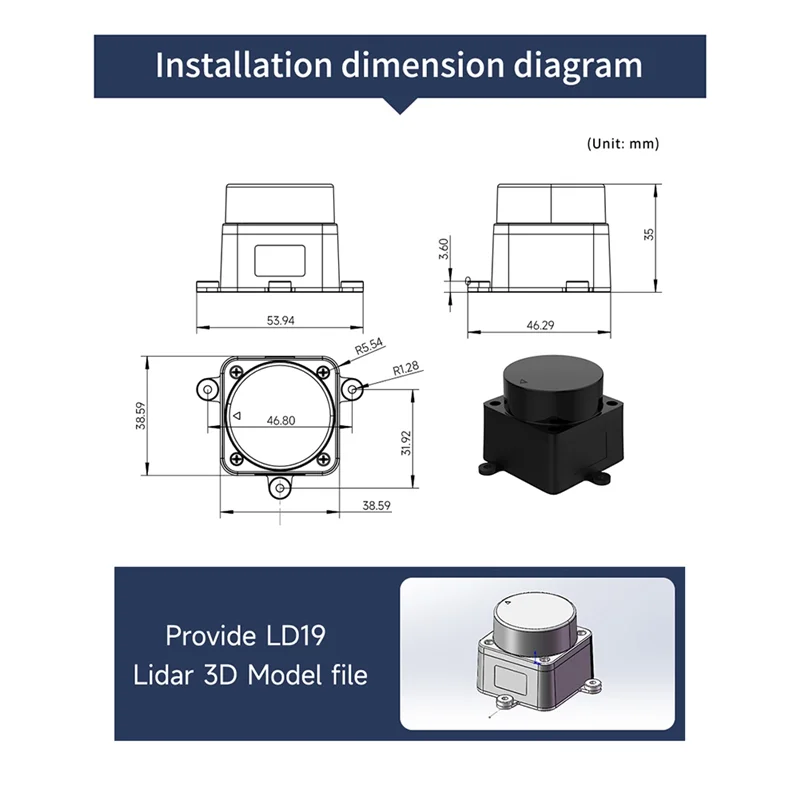 LD06 Lidar LD19 D300 Portable 360° DTOF 3D Scanner 12M Range Support ROS ROS2 Raspberry Pi Jetson Robotics Mapping