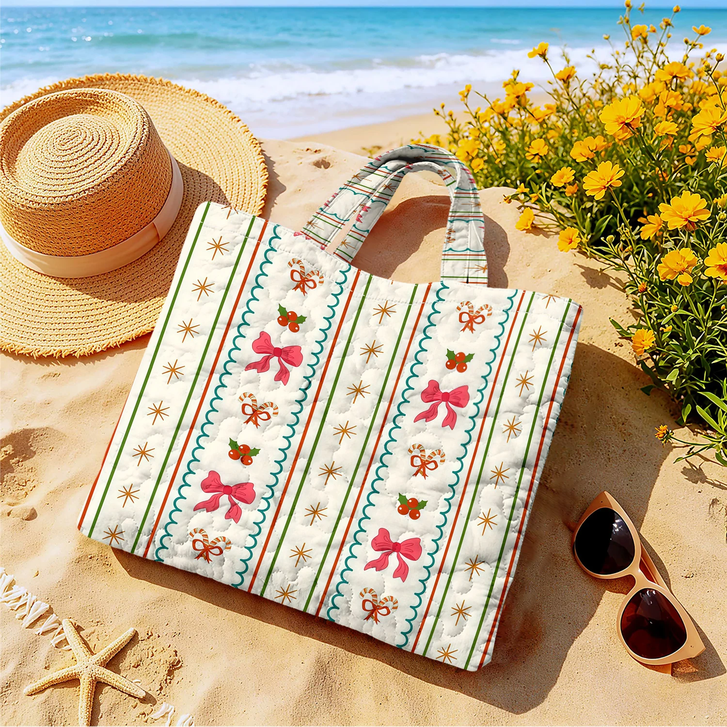 Candy Cane Women canvas shoulder bag Dual-Side Printed Tote Bag shopping bag Fashionable and fun gift handbag