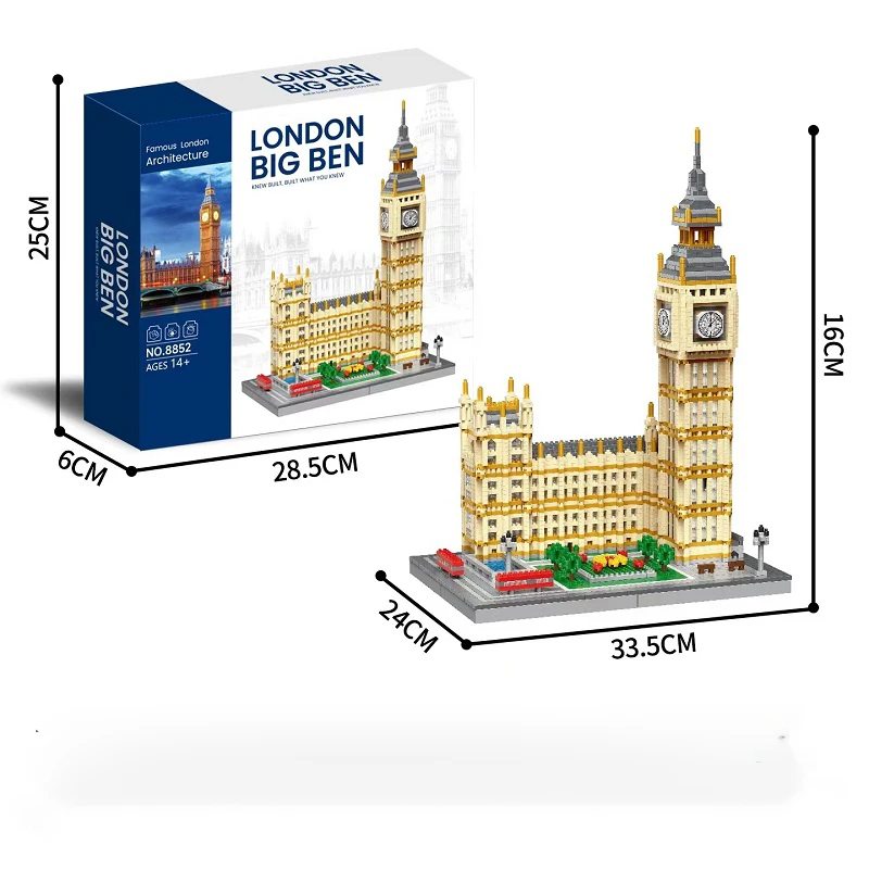 Blocs de construction créatifs Big Ben, jouet d'architecture de repère au royaume-uni, briques à assembler imprimées, jouets DIY, cadeaux d'anniversaire
