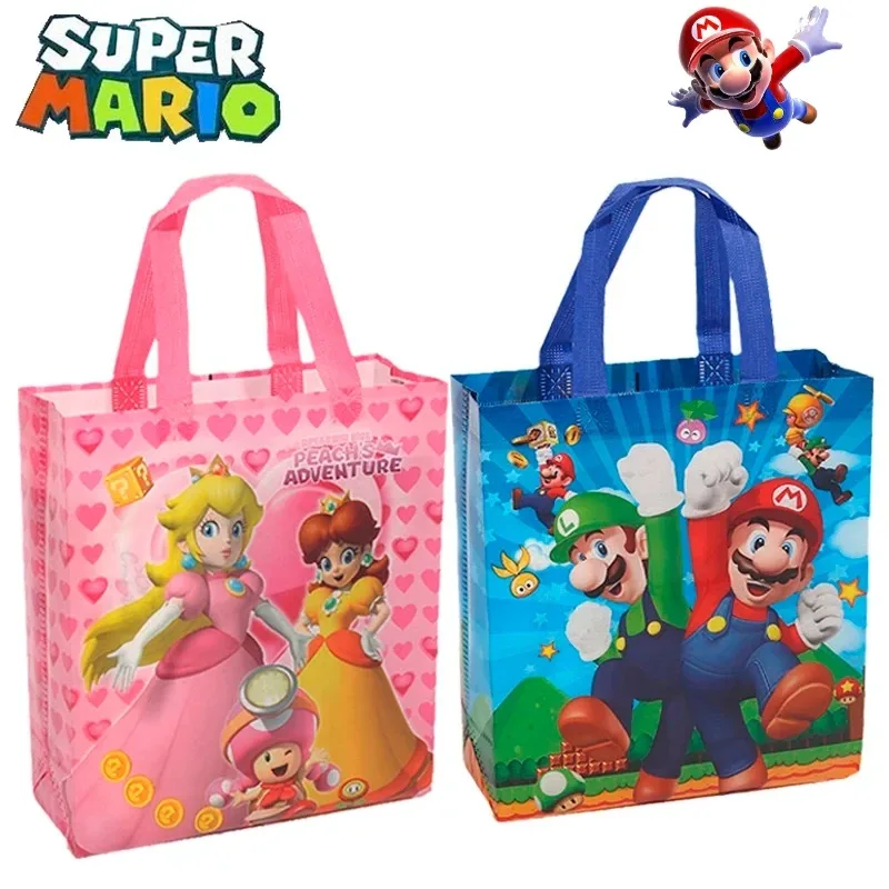 Bolsa de compras de la serie Super Mary, bolsa de almacenamiento de dibujos animados, figura de Anime, bolso de Mario Bros, bolsa de regalos para fiestas de cumpleaños, 5 uds.