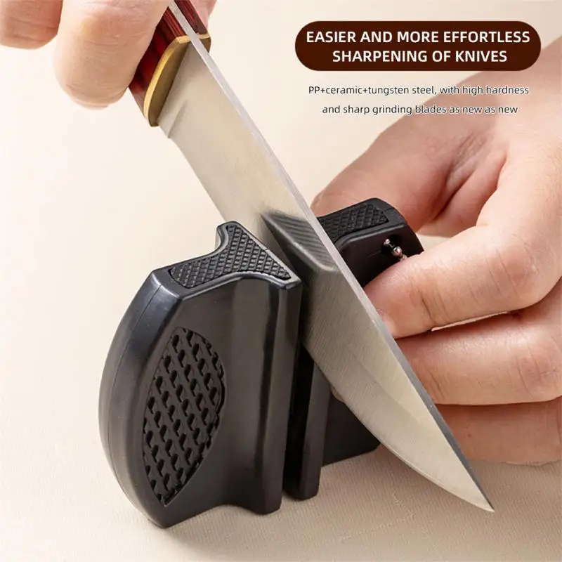 Knife Sharpener Handheld Multi-function 2 Stages Type Quick Sharpening Tool Portable Non-slip Base Camping Kitchen Gadget