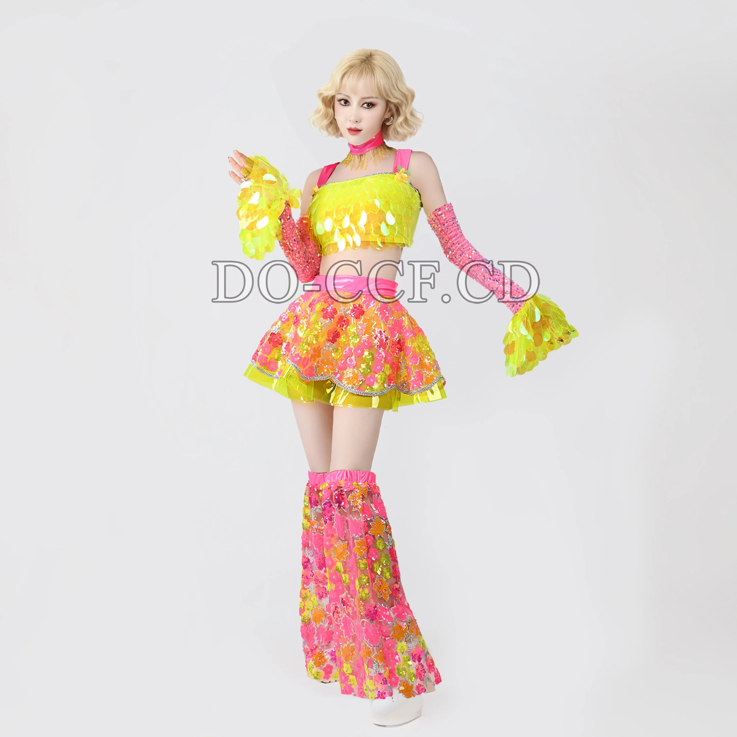 2025 مثير جوجو ملابس رقص الأصفر الوردي الفلورسنت الترتر أداء دعوى فتاة الإستعراض المرحلة ارتداء ملهى ليلي ملابس الحفلات الهذيان #2
