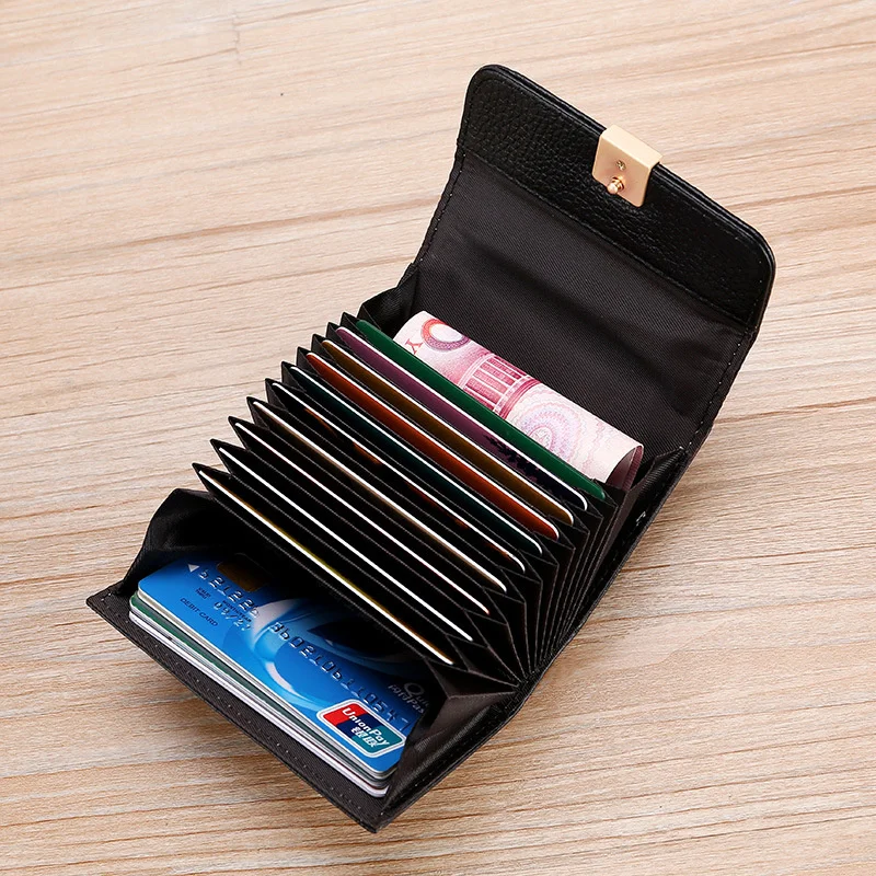 Portafoglio per carte in vera pelle a 12 slot porta carte di credito semplice moda per uomo donna portamonete portamonete custodia per soldi