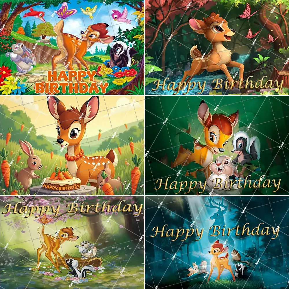 

Cartoon Bambi Forest Deer Animal Photography Backdrop For Newborn Baby Shower Baby 1st Birthday Party Decor Custom Banner Props