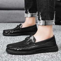 Small leather shoes for men's spring and autumn business and leisure soft soled breathable and versatile lazy shoes black shoes