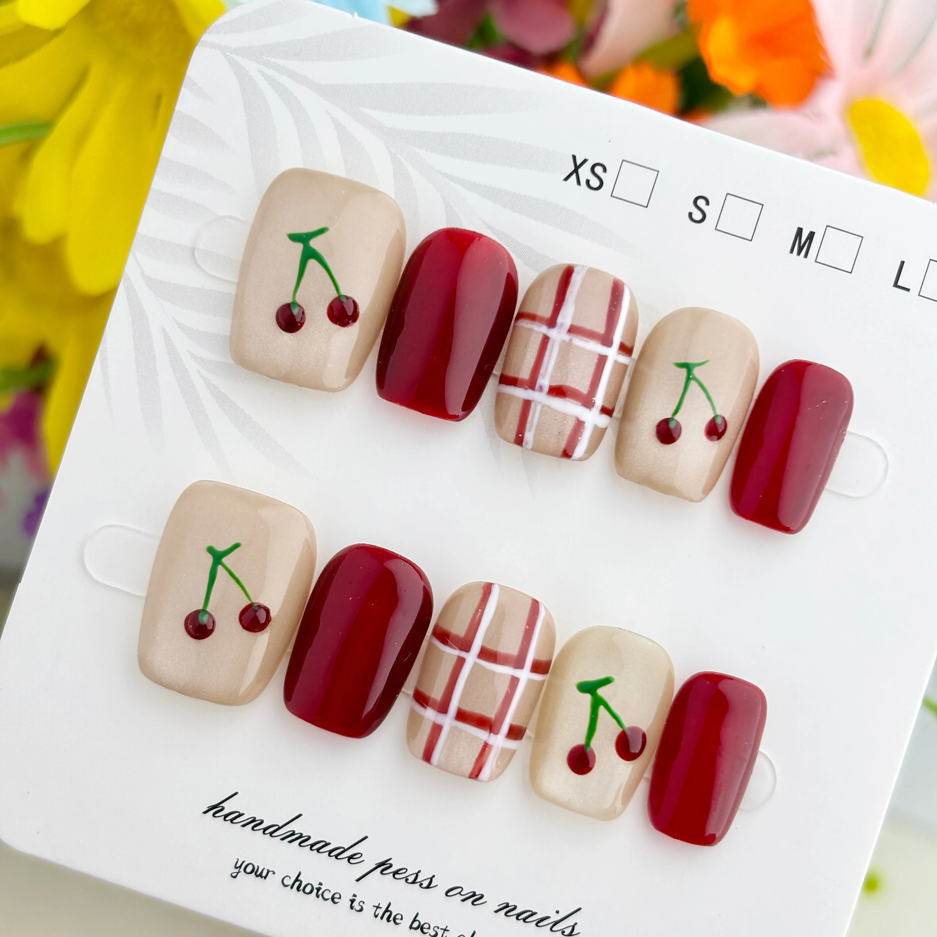 Nail Art Red Cherry - Artesanato de unhas de alta qualidade,