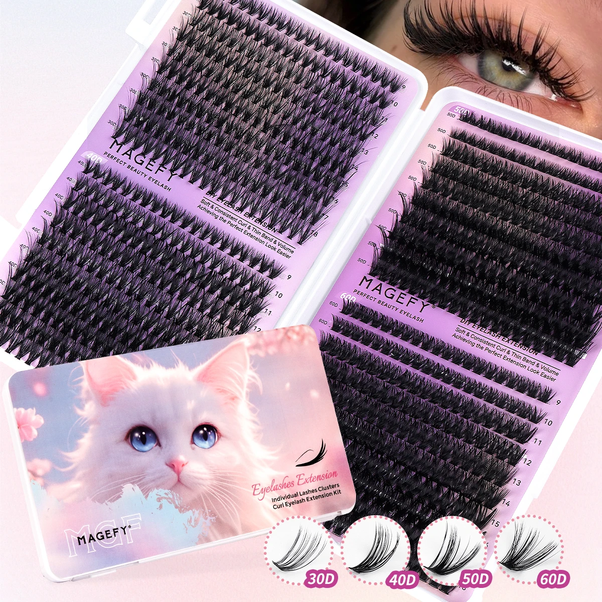 MAGEFY 800Pcs DIY Eyelash Extension Kit 40D60D80D Lash Clusters Natural Wispy D Curl 9-16mm Individual Lashes Kit for Makeup