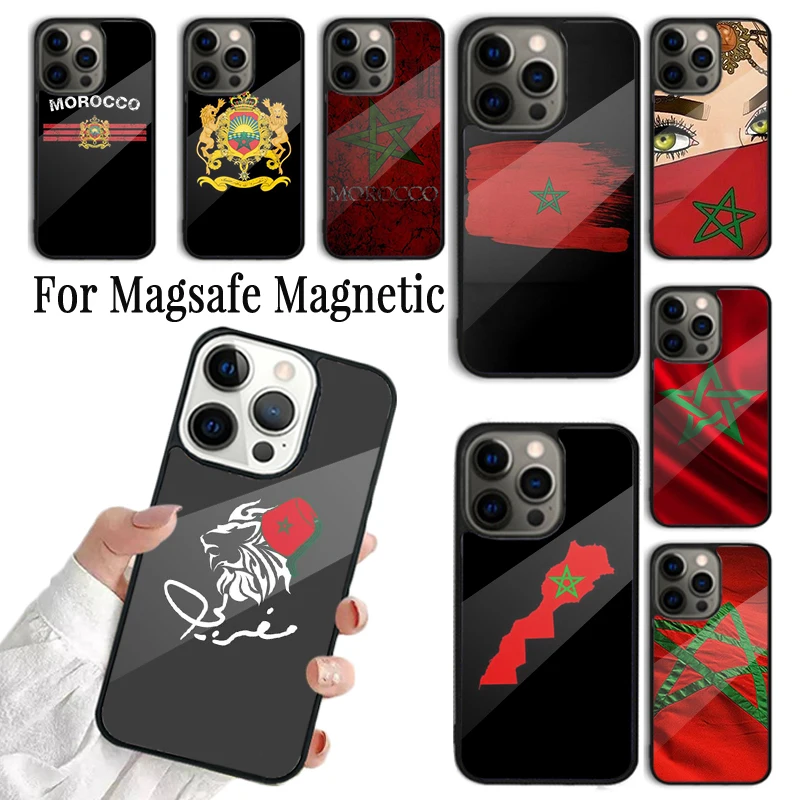 Phone Case For iPhone 16 15 14 13 12 Mini 11 Pro Max Plus Magsafe Magnetic Wireless Charging Cover Morocco Flag Moroccan Unique