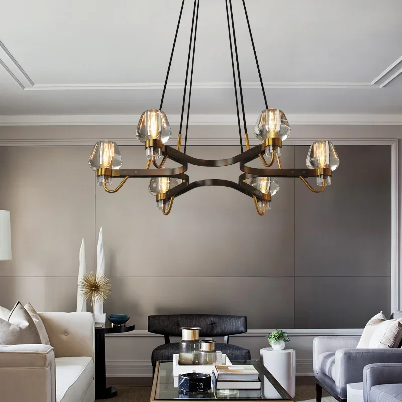 

Light luxury copper chandelier post modern living room dining room study bedroom simple Nordic style villa model room lighting