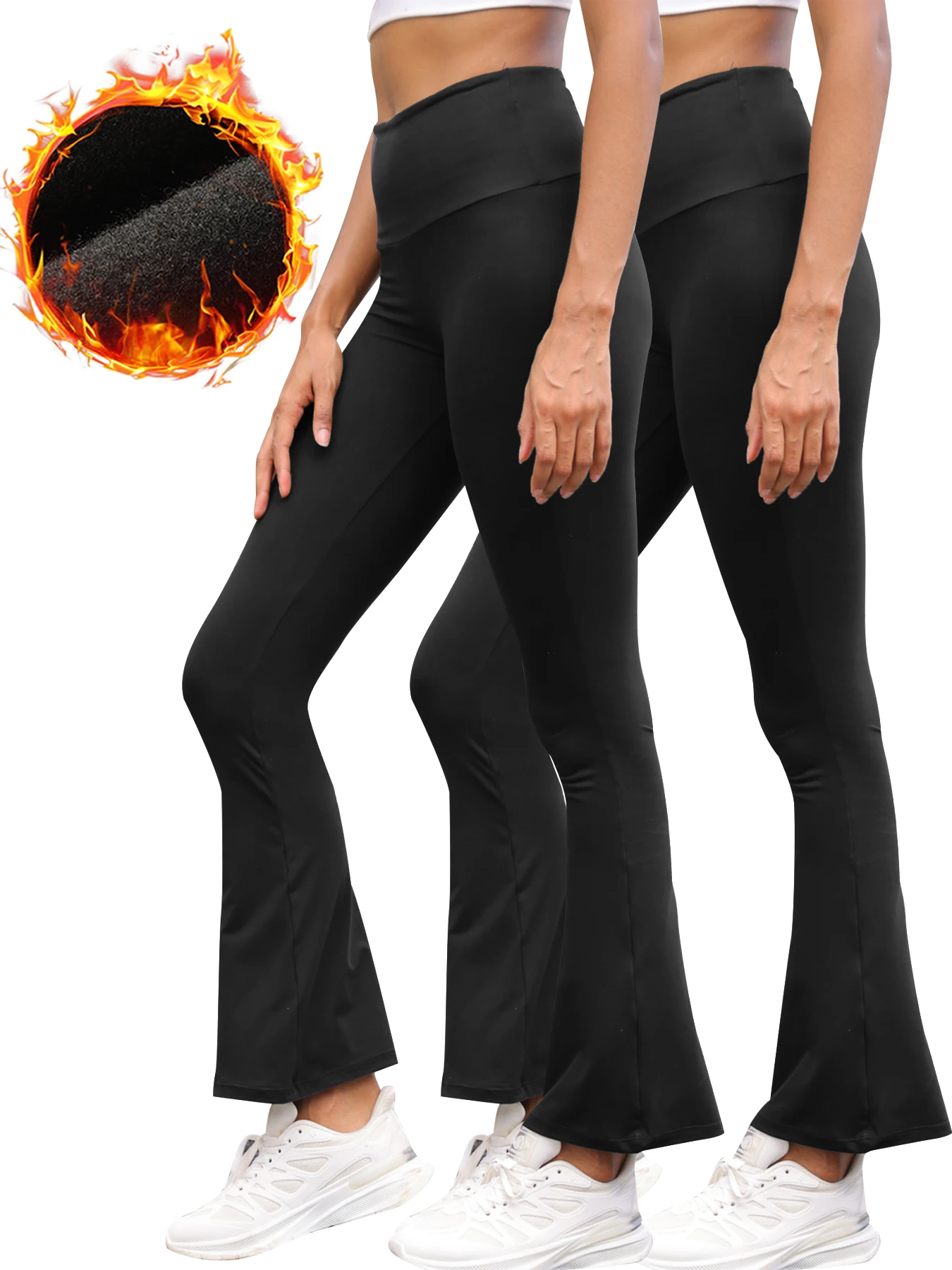 

2 pack Women's Super Soft Fleece lining Leggings - High Waisted Flare Pants with Tummy Control, Ideal for Daily Wear