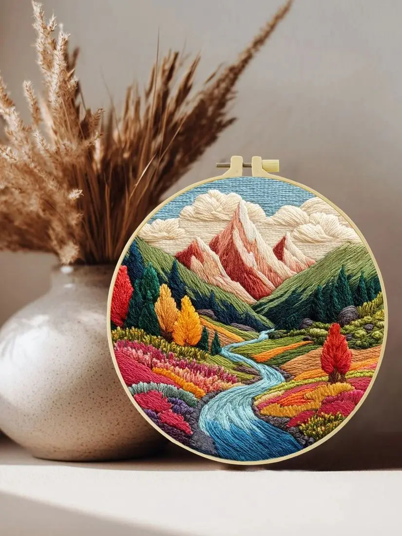 1 Stück 20X20CM/15X73CM Berg- und Waldlandschaft Stickerei Starter-Set DIY Kreuzstich Nähkunst als Geschenk – Detail 1