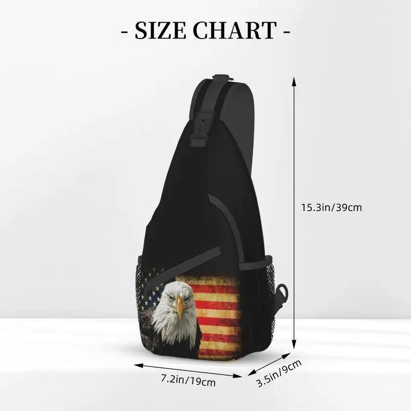 Mochila cruzada Vintage con bandera de águila americana para hombre, bandolera de hombro personalizada, bolso de pecho para viajar, mochila de día