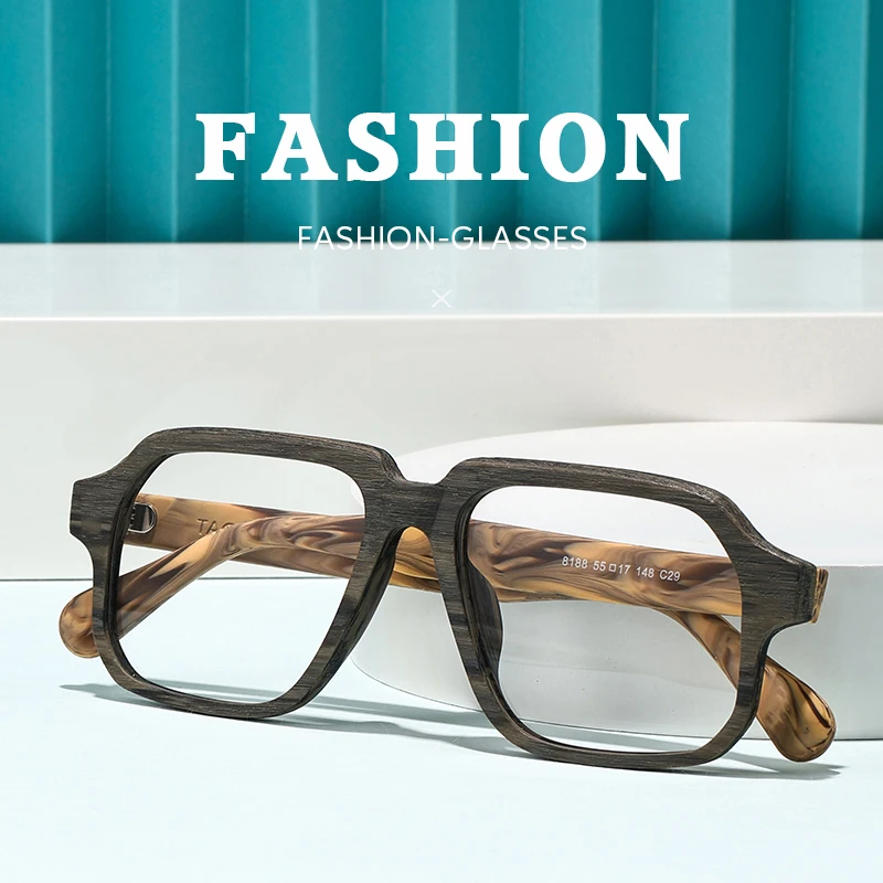 แท็กเฮเซคียี่ห้อ Retro ไม้แว่นตาผู้หญิง 2025 Acetate กรอบแว่นตาผู้ชาย T8188 วงกลมแว่นตาคุณภาพสูงแว่นตา