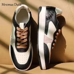 Mrxmus Dutit 2023 New Women Fashion Genuine Leather Flat Round Neck Lacing Shoes Simple Solid All-match Casual Sneaker Female