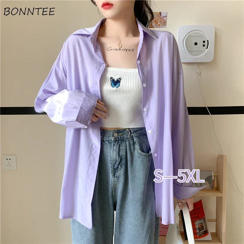 Long Sleeve Shirts Women Casual New Arrival Autumn S-5XL Loose Simple Young Fashion All-match Pure Sun-proof Medium-long Design