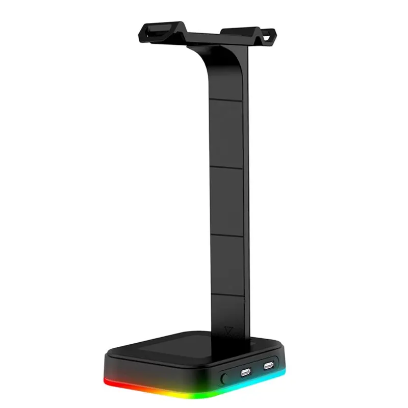 PHILE-Adjustable Speed RGB Color-Changing LED Headset Stand For Gaming W/Dual USB Ports For Keyboard Mouse Phone Charging