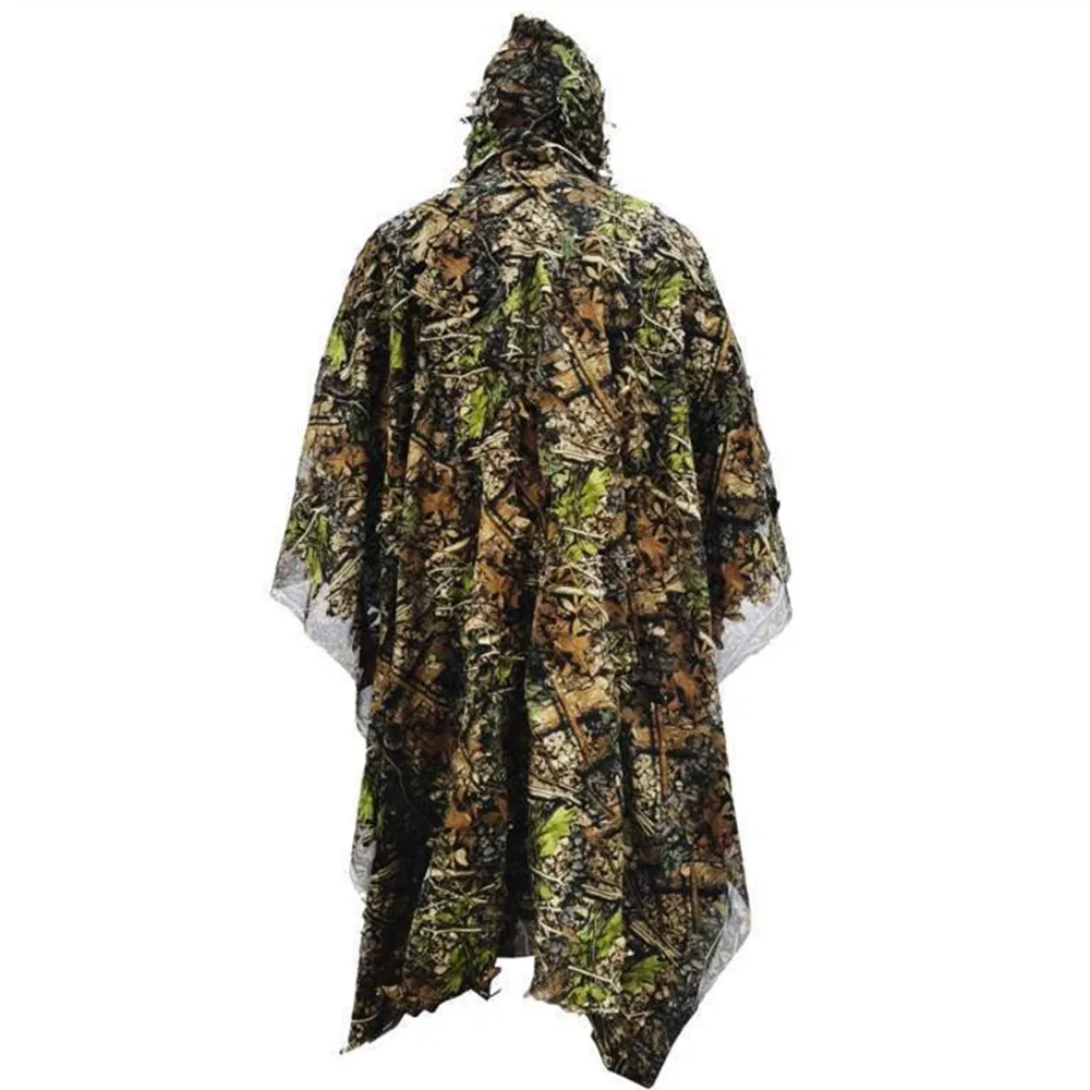 เหมือนจริง3D ใบ Camouflage Poncho Stealth ชุด Outdoor Woodland CS เกมเสื้อผ้าการล่าสัตว์ Birdwatching เสื้อผ้า
