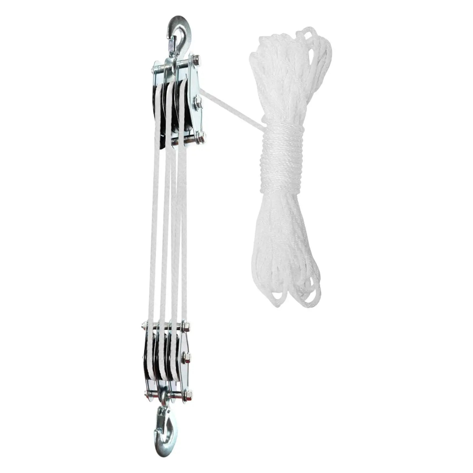 Portable Block and Tackle Pulley Hoist System Manual Rope Pulley Labor Saving for Garage Warehouse Lifting