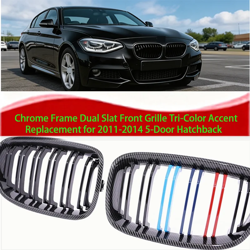 chrome-frame-dual-slat-front-grille-tri-color-accent-replacement-for-f20-f21-2011-2014-5-door-hatchback