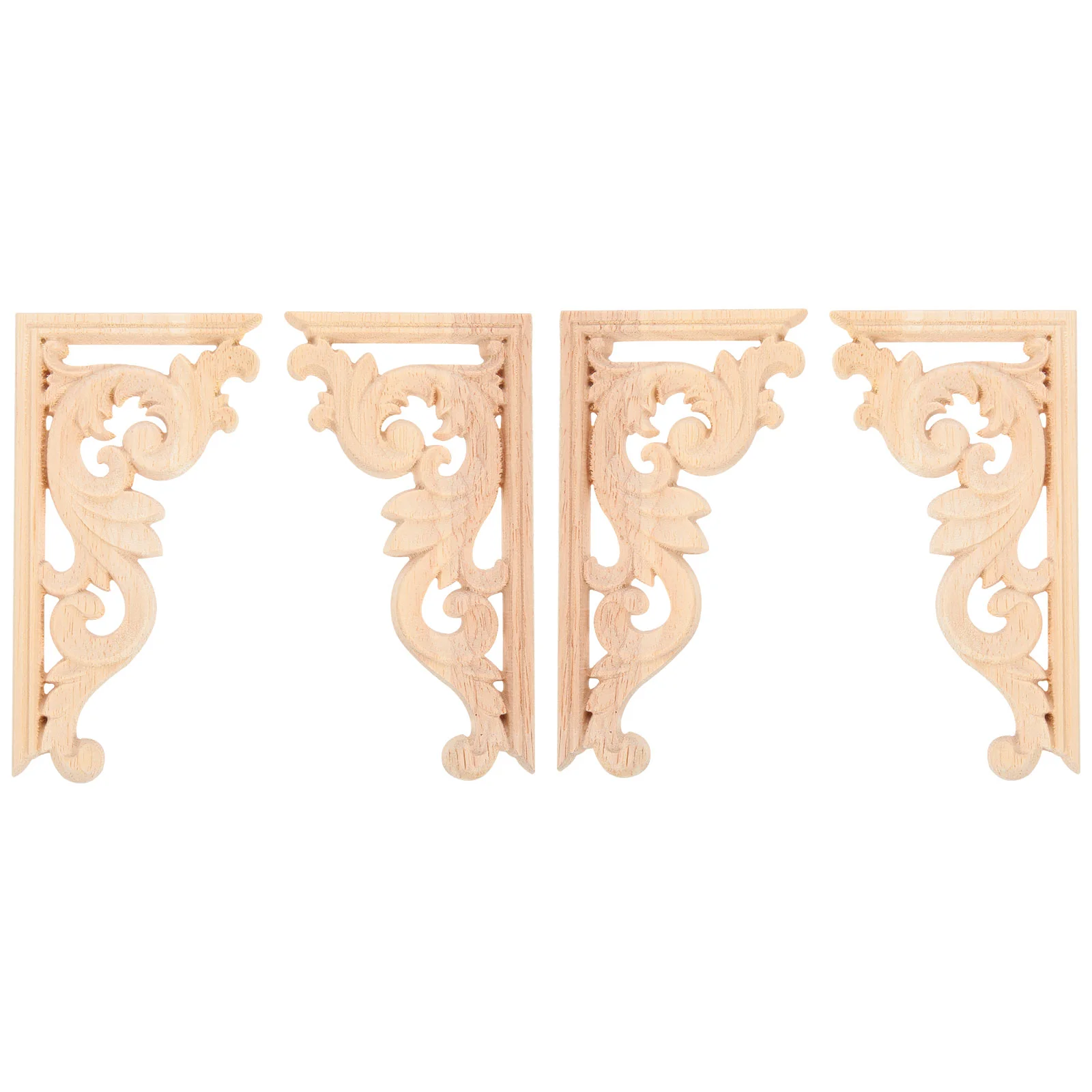 4 PCS Vintage Wallpaper Onlay Applique Carved Unpainted Frames The Flowers Wood