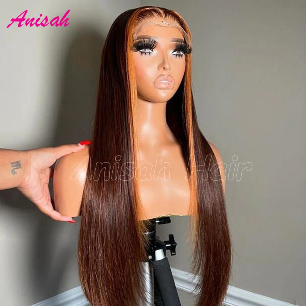 Wig rambut manusia Frontal renda transparan wig depan renda rambut manusia Virgin Brasil lurus berwarna telah ditanami untuk wanita