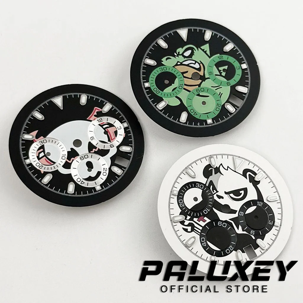 32.5mm Watchs Dial 6 hands Green Luminous Dial for VK63 VK63A Quartz Movement Chronograph Indices Watch Modification Accessories