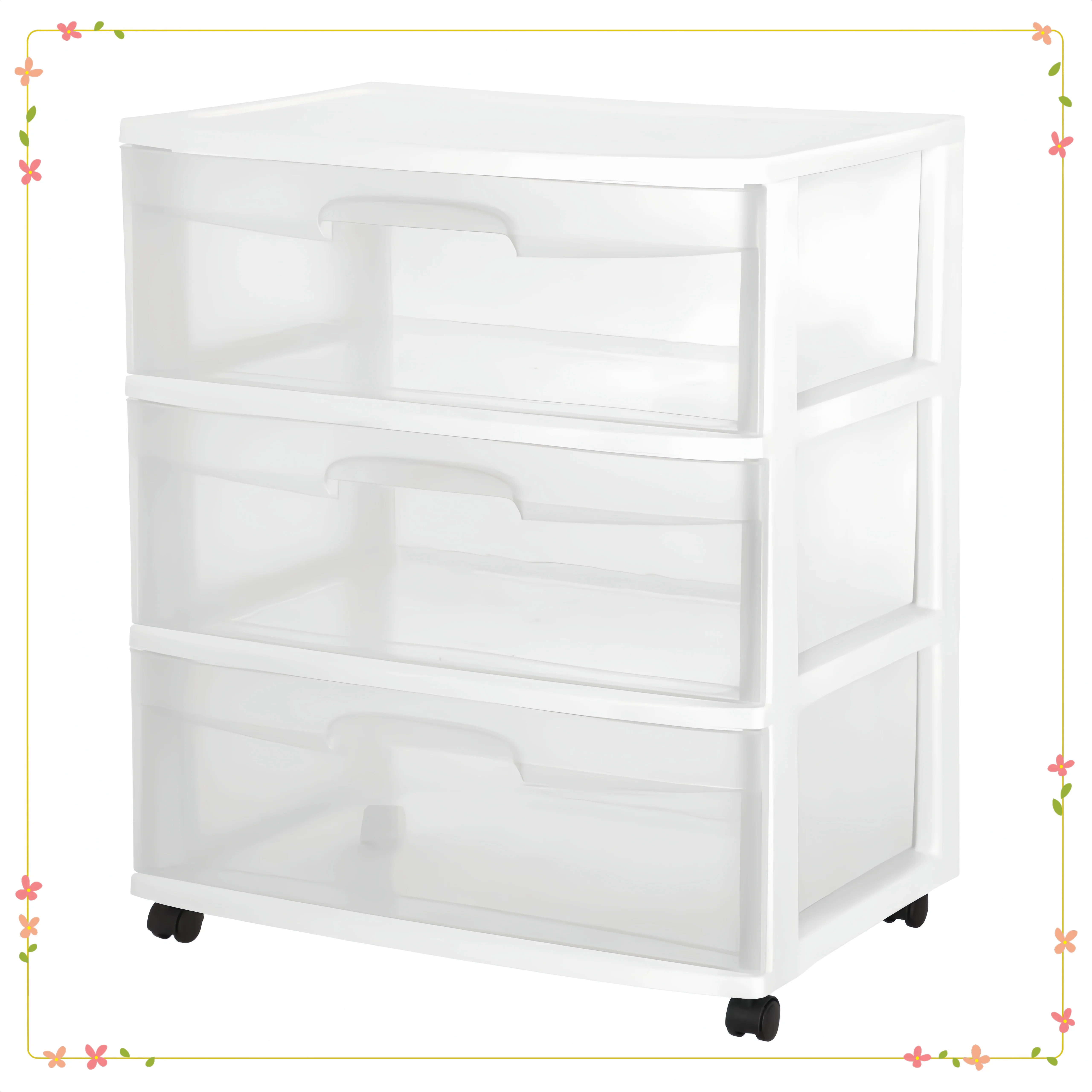 عربة دوارة ذات 3 أدراج مع عجلات، منظم تخزين بلاستيكي شفاف لغرفة النوم والمكتب والحمام، عربة أدوات متنقلة بيضاء #1