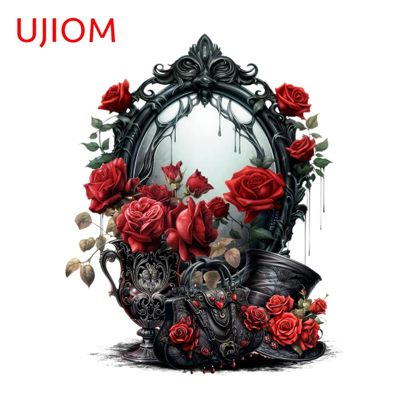 UJIOM Vintage Red Rose Attractive Wall Sticker Eye-catching Waterproof Room Decal Suitable for Smooth and Clean Surfaces