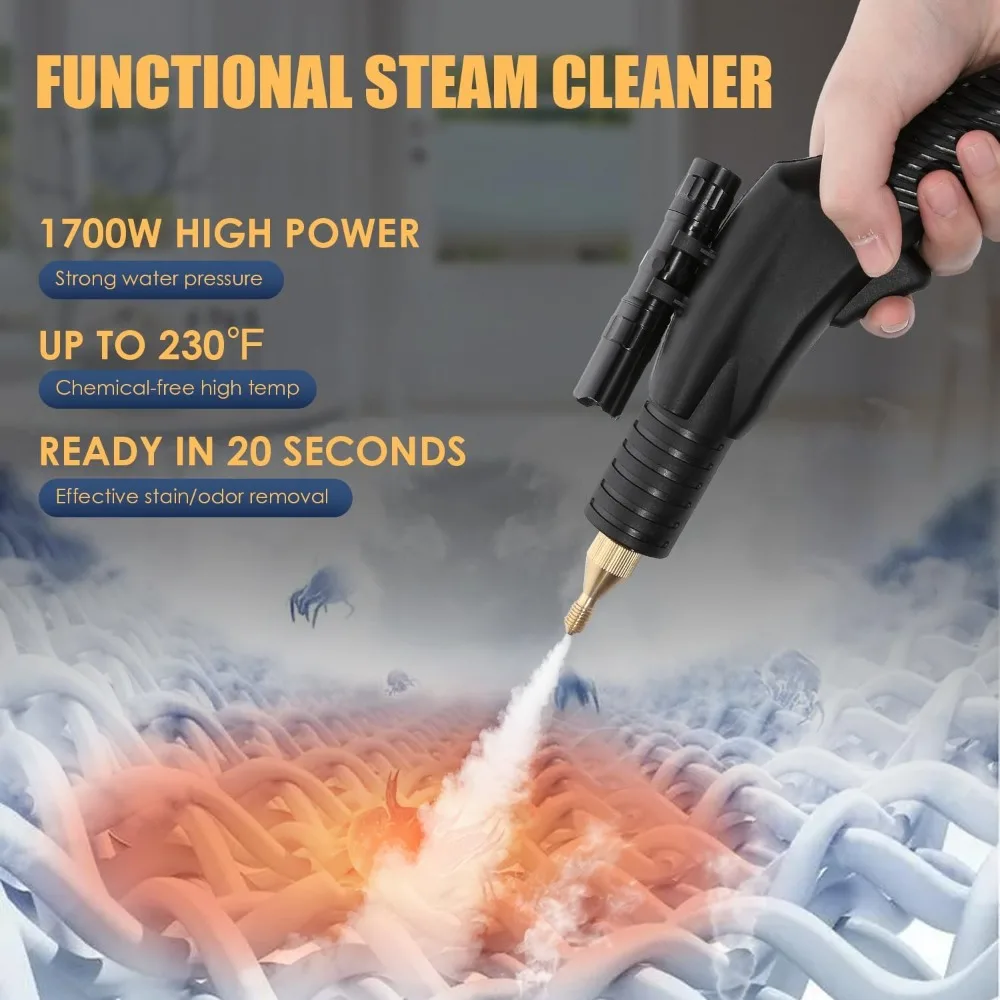 1700W Pressurized Steam Cleaner,Heavy Duty Portable Steamer for Car Detailing, High Temp, Home Use, Floor, Upholstery,