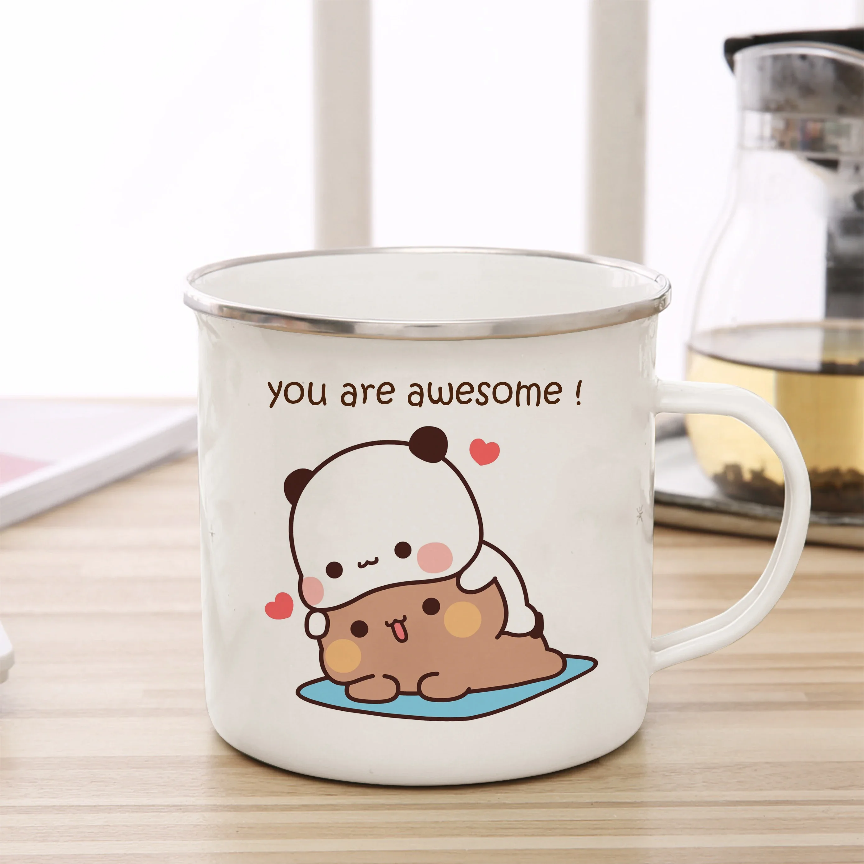 Cute Animal Breakfast Mug Cartoon Milk Bear Boob and Doodle Enamel Cup Coffee Tea Cup Dessert 11oz Milk Water Cup Couple Gift