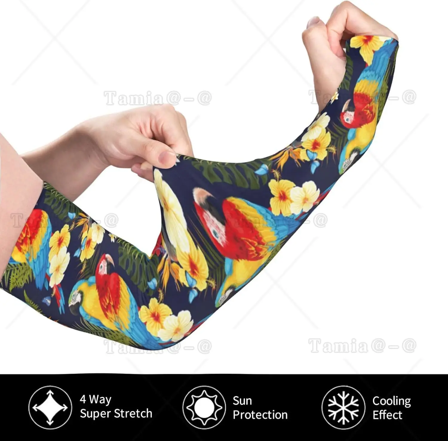 Cooling Arm Sleeves for Men Women Uv Protection Colorful Macaw Parrot Plant Tattoo Sleeves to Cover Arms for Women Men