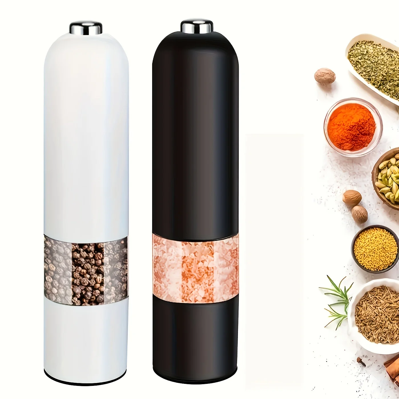1/2pcs Automatic Salt Pepper Grinder Set Adjustable Coarseness One-Button Electric Spice Mill for Kitchen Cooking BBQ Grill Tool