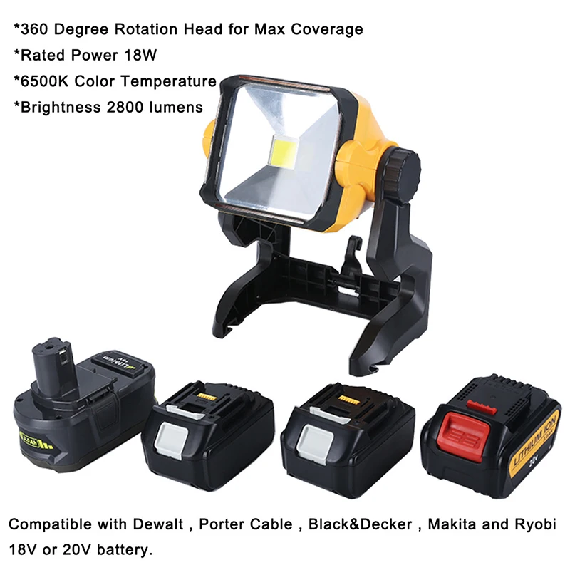 Newest LED working light lamp For Makita For Ryobi For Black&Decker For DeWalt 18V 20V Li-ion Battery Supply Free shipping