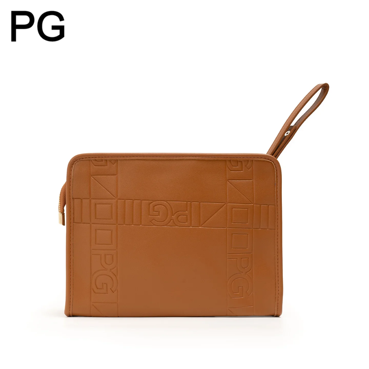 PG Quilted Embossed Wristlet Clutch Bag PU Leather Gold Metal Plate Multi Color Portable Cosmetic Storage Handbag