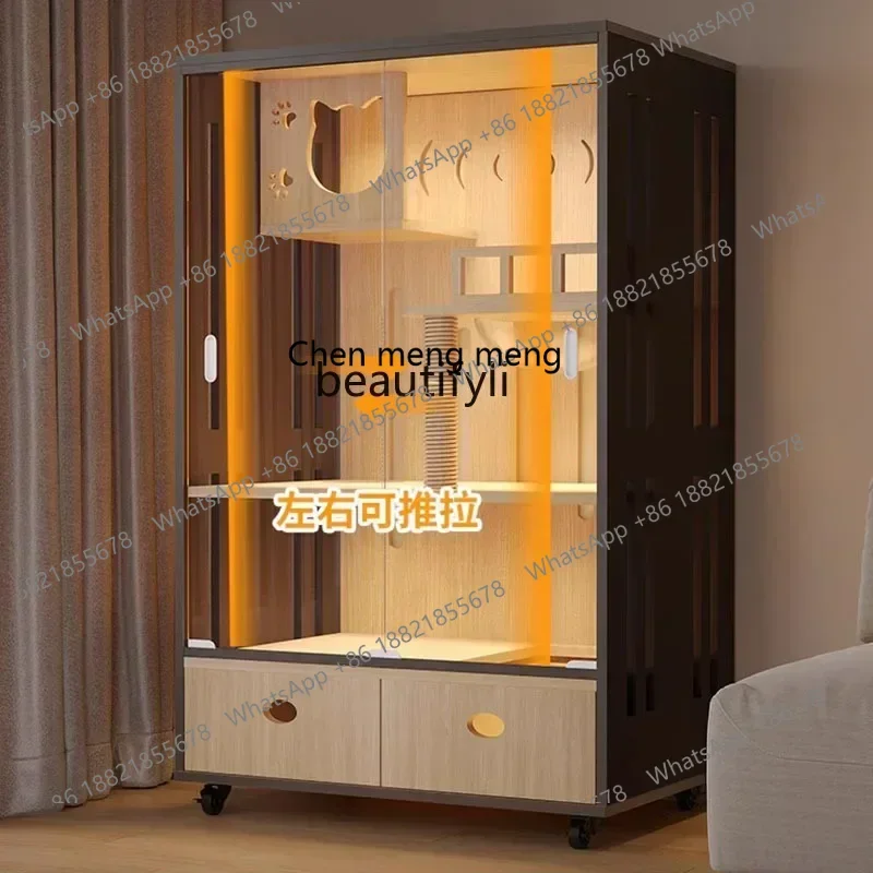 ss cn8350 ss 8350 Cat Villa Household Solid Wood Nest  Cabinet Indoor Cat House Oversized Sliding Door Cat Cage