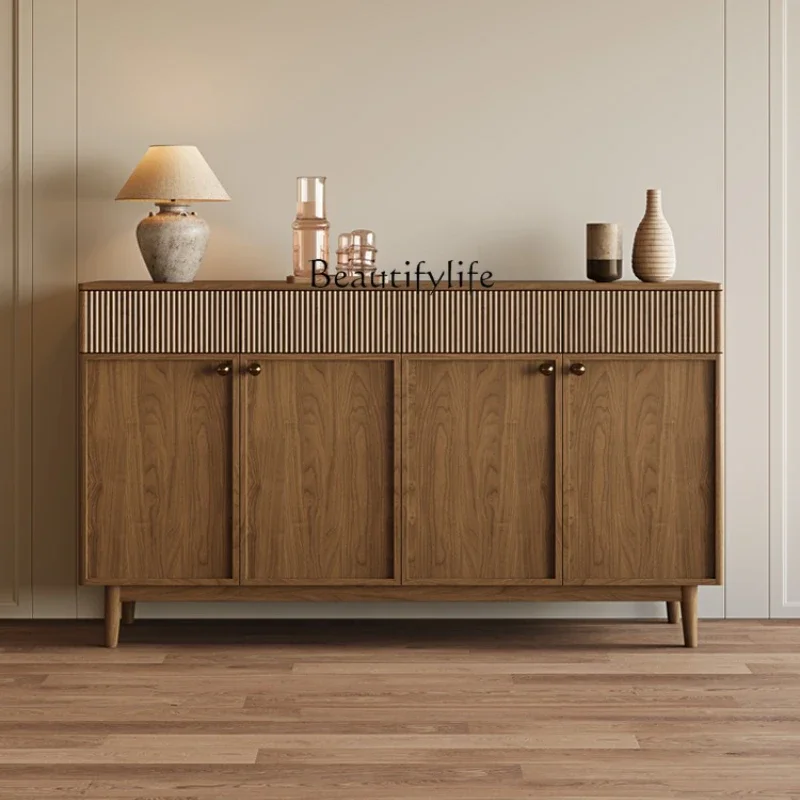 

LJY*Medieval style all solid wood dining side cabinet walnut partition French retro new Chinese style living room locker