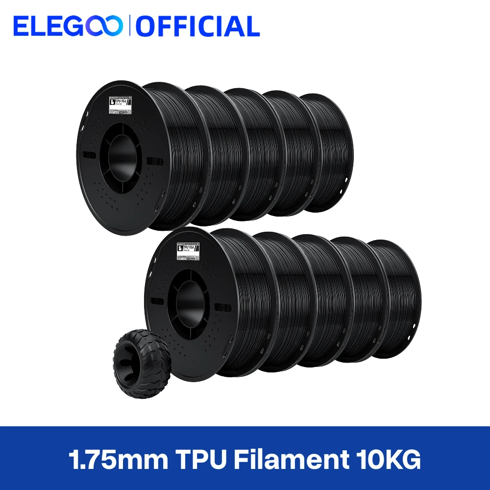 Filamento para impressora 3D ELEGOO TPU, 1,75 mm, 10 kg/conjunto, filamento TPU flexível com dureza Shore 95A, alta resiliência e elasticidade.
