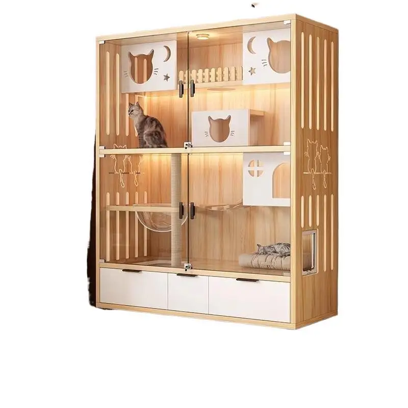 Solid wood cat villa with drawers cat cage household cat house