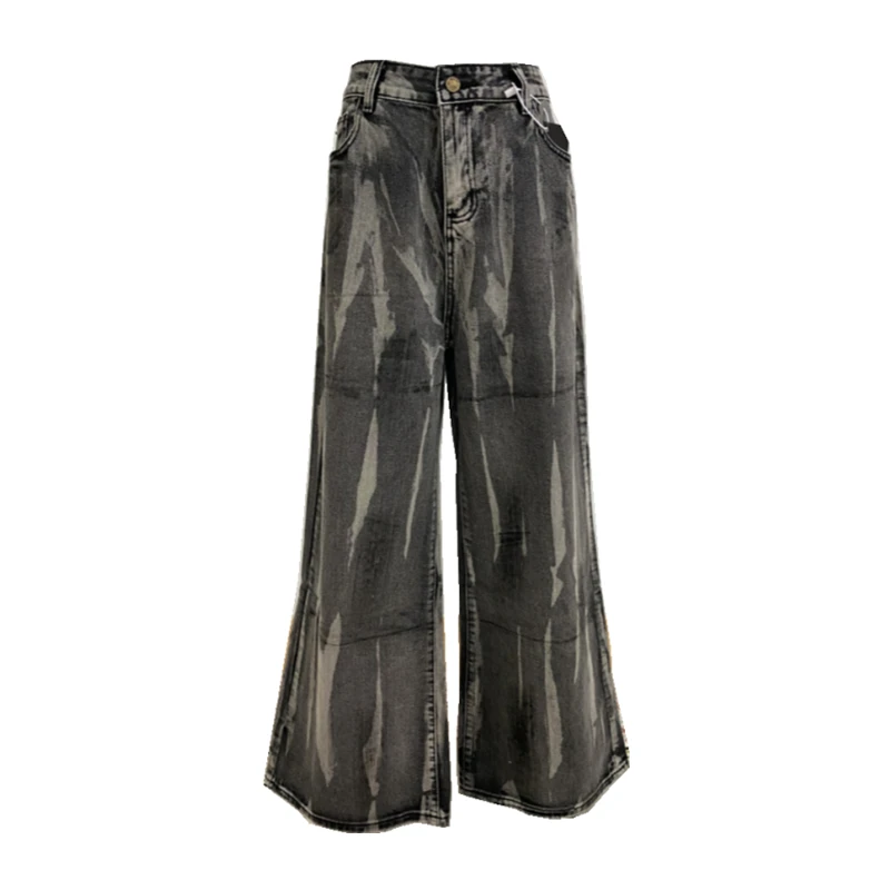 

Женские винтажные черные, серые джинсы с принтом тай-дай, персонализированные осенние брюки с высокой талией, крутые штаны для девочек, женские уличные спортивные штаны