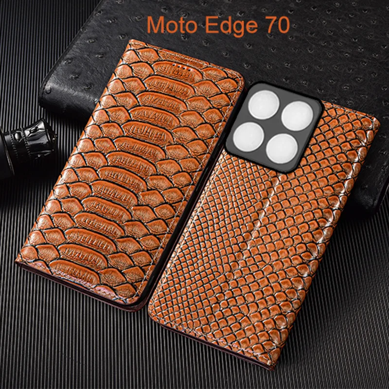 

Genuine Leather Flip Case For Moto Edge 70 Fusion Plus Phone Cover Card Cases Python Pattern Handmade